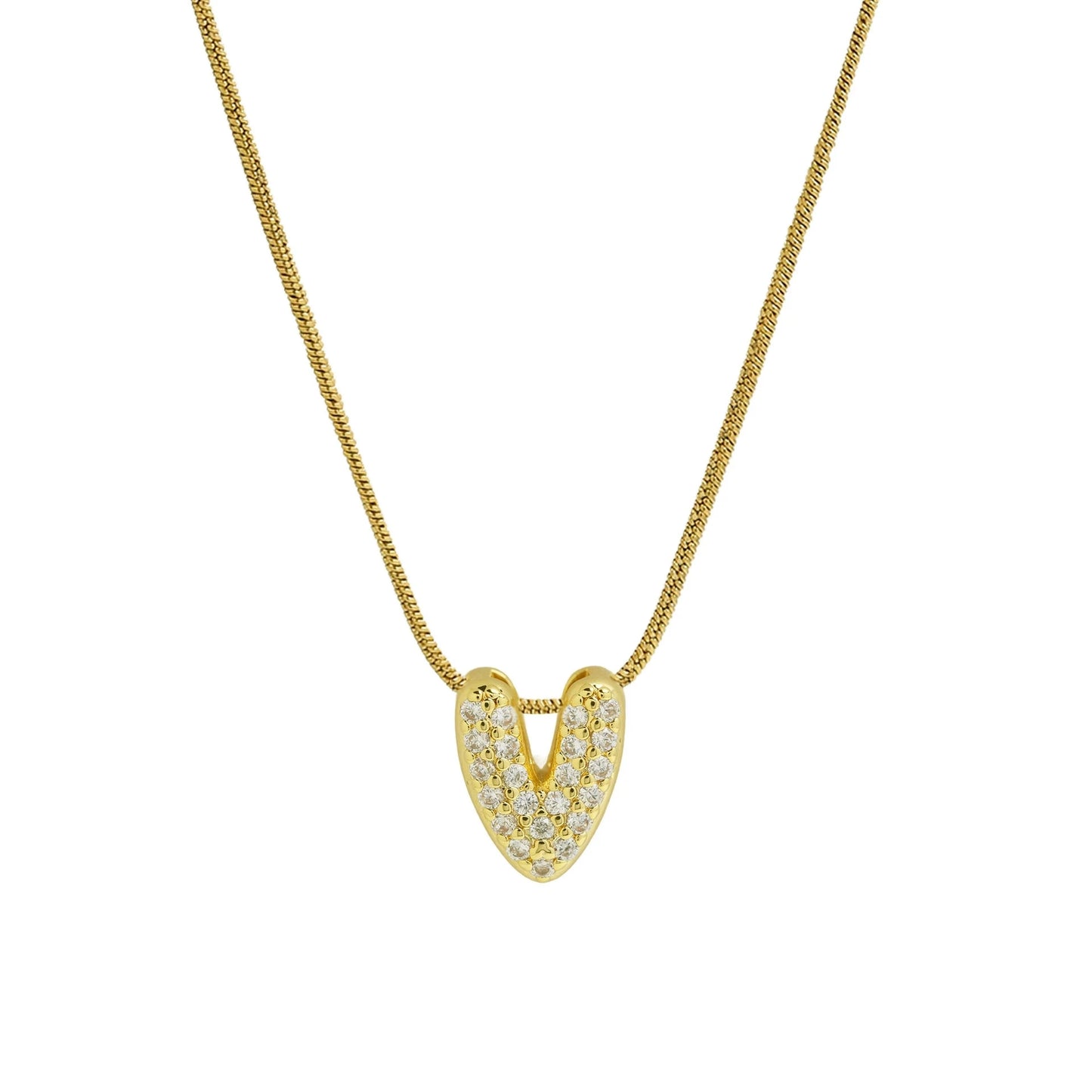 Collar con Inicial de Letra Bonita, Baño de Oro de 18K, Collar con Zirconias, Collar de Letras Infladas