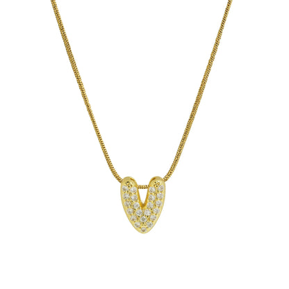 Collar con Inicial de Letra Bonita, Baño de Oro de 18K, Collar con Zirconias, Collar de Letras Infladas