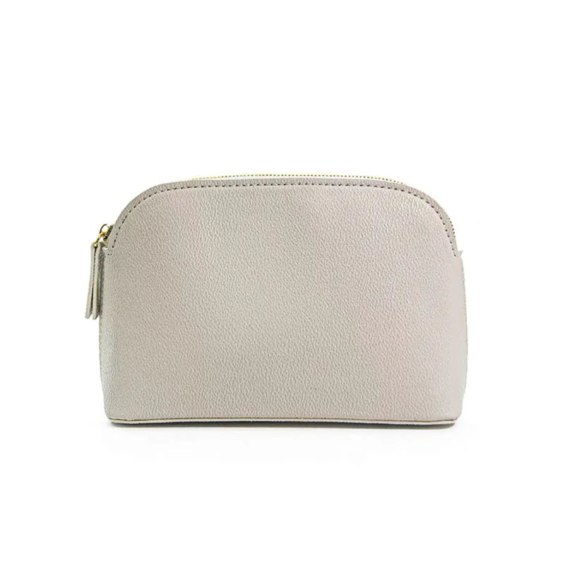 Bolsa de cosméticos de cuero sintético con letras personalizadas, clásica, sencilla, de color liso, con cremallera avanzada.