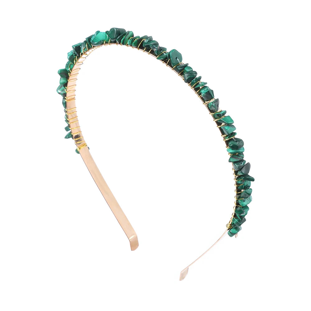 1PC Natural Stone Crown Gravel Headbands Irregular Aquamarines Amethysts Chip Beads Hair Hoops For Women Girl Hair Accessories