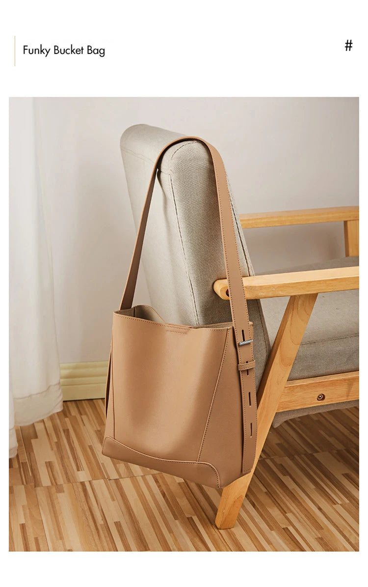 FOXER 2026 New Women's Bucket Bag Split Leather Large Capacity Tote Bag Female Crossbody Bag Commuter Shoulder Bag