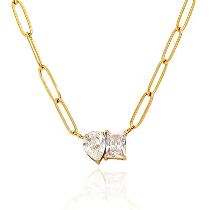 Collar retro con formas cuadradas o geométricas de piedras zirconias collar para mujer con baño de oro 18k oro y protección de color