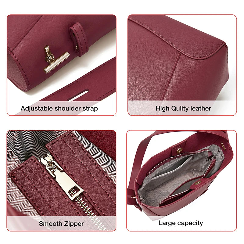 FOXER 2026 New Women's Bucket Bag Split Leather Large Capacity Tote Bag Female Crossbody Bag Commuter Shoulder Bag