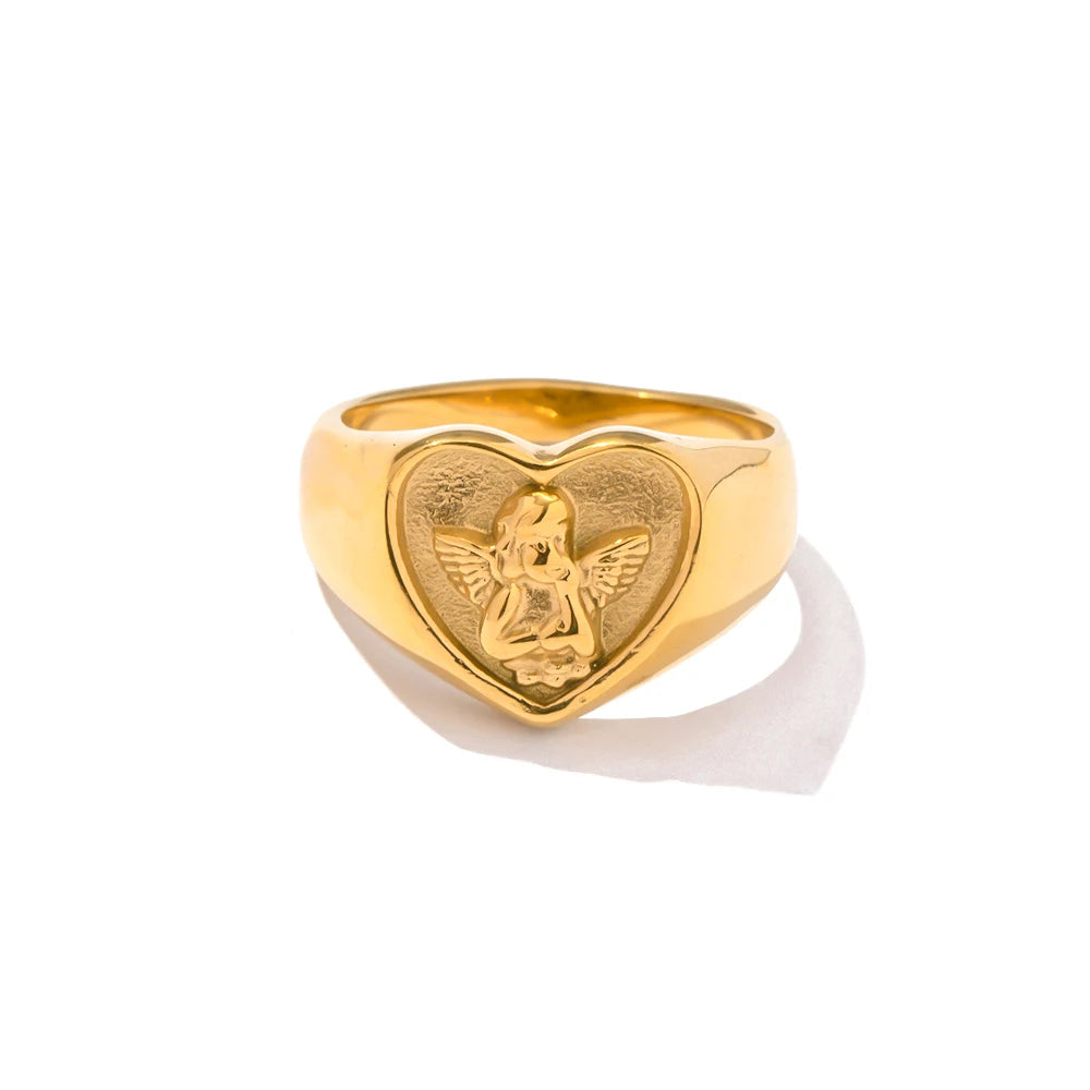 Anillo Uworld de acero inoxidable 316L chapado en oro PVD de 18K para dedo, joyería llamativa, con concha, perla de agua dulce y circonia