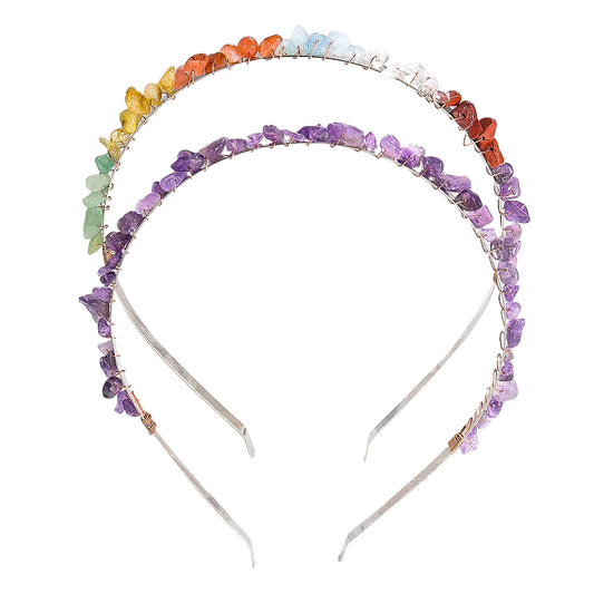 Natural Chakra Stone Amethyst Crystal Gravel Hairband Healing Gemstone Energy Crown Tiara Headband Hair Accessories for Women