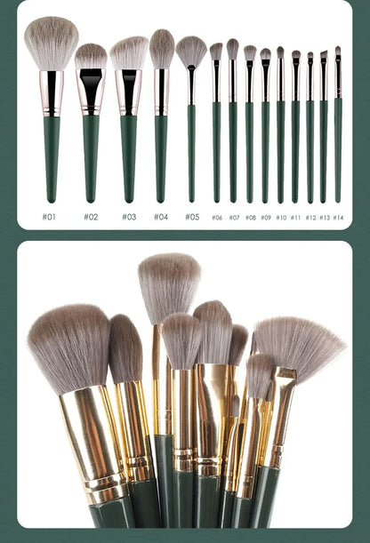 14 piezas de brochas de maquillaje suaves y esponjosas, herramientas cosméticas, polvo, sombra de ojos, base, rubor, para difuminar, brocha de belleza para maquillaje