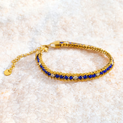 Pulsera de Triple Fila con Brillante, Acero Inoxidable Hipoalergénico Chapado en Oro de 18K, Joyería de Lujo y Elegante