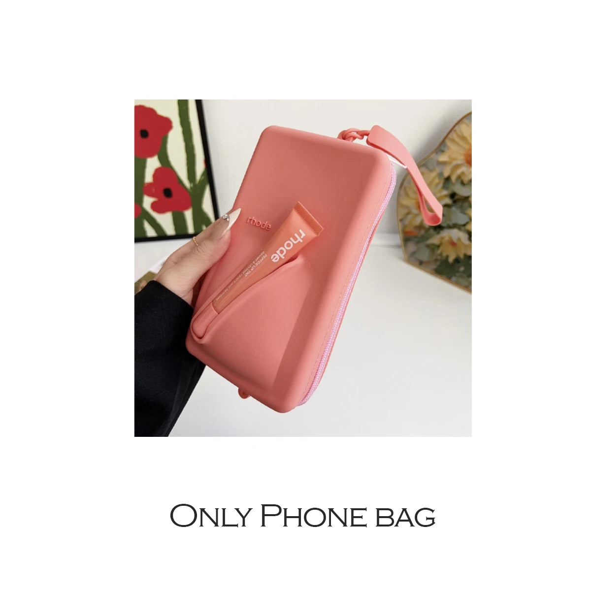 Juego de Bolsas de Silicona para Teléfono + Bolsa de Cosméticos Correa Larga Ajustable Bolsas de Mujer a la Moda