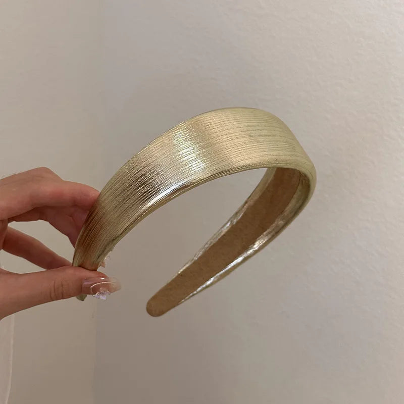Korean Style Wide Leather Hairbands Shiny Gold Silver Pu Headbands Fashion Plain Sponge Hair Hoop Women Hair Clip Retro Headwear