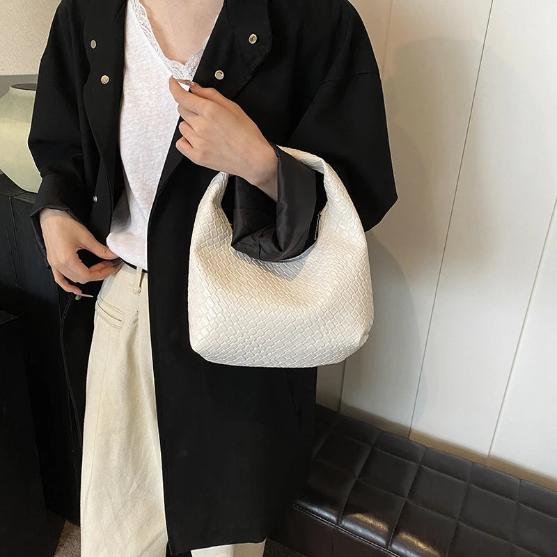 Bolso de Hombro Hobo Pequeño de Mujer de Moda Clásica, Tejido y Grabado, de Cuero PU Suave con Asa Superior, Bolsos Casuales para el Día a Día