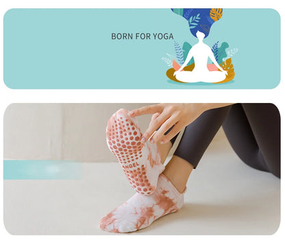 Yoga Socks Women Cotton Tie-dyed Silicone Non-slip Pilates Grip Towel Low-ankle Sock