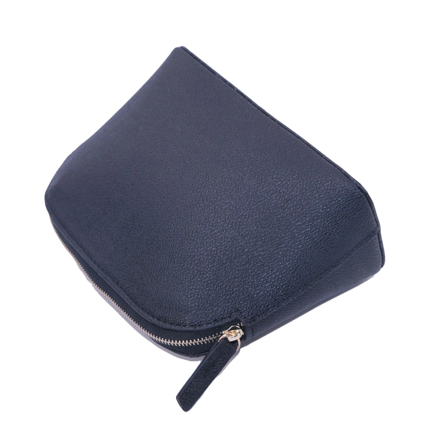 Bolsa de cosméticos de cuero sintético con letras personalizadas, clásica, sencilla, de color liso, con cremallera avanzada.