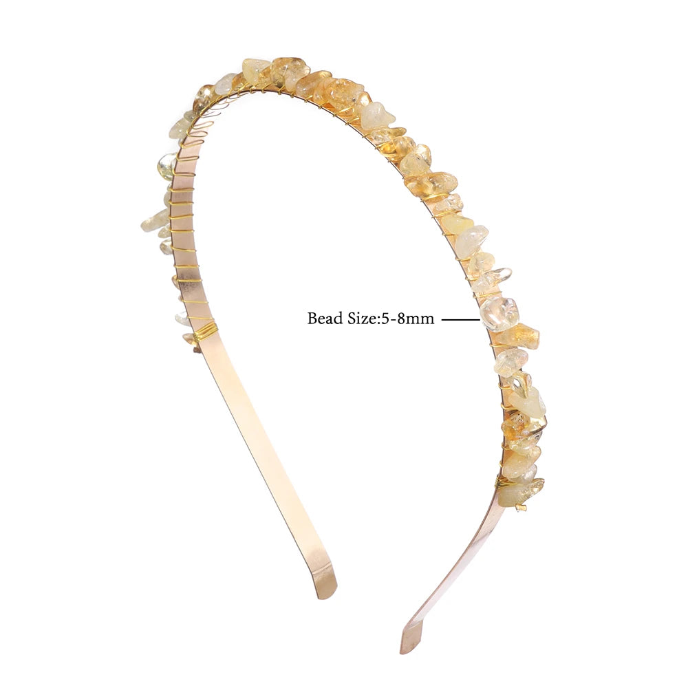 1PC Natural Stone Crown Gravel Headbands Irregular Aquamarines Amethysts Chip Beads Hair Hoops For Women Girl Hair Accessories
