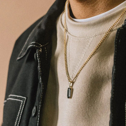 Gold Plated Natural Obsidian Stone Pendant Hiphop Stainless Steel Gemstone Onyx Stone Necklace Jewelry For Men