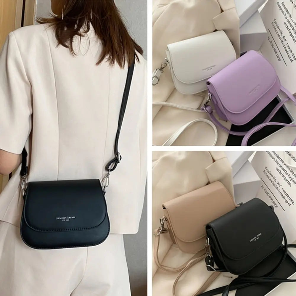 Trendy Solid Color PU Leather Crossbody Bag Saddle Shoulder Bag Flap Messenger Bag Handbags