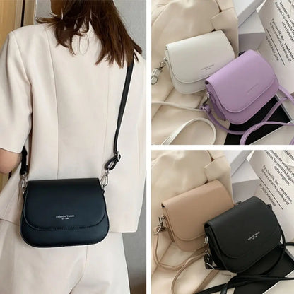 Trendy Solid Color PU Leather Crossbody Bag Saddle Shoulder Bag Flap Messenger Bag Handbags