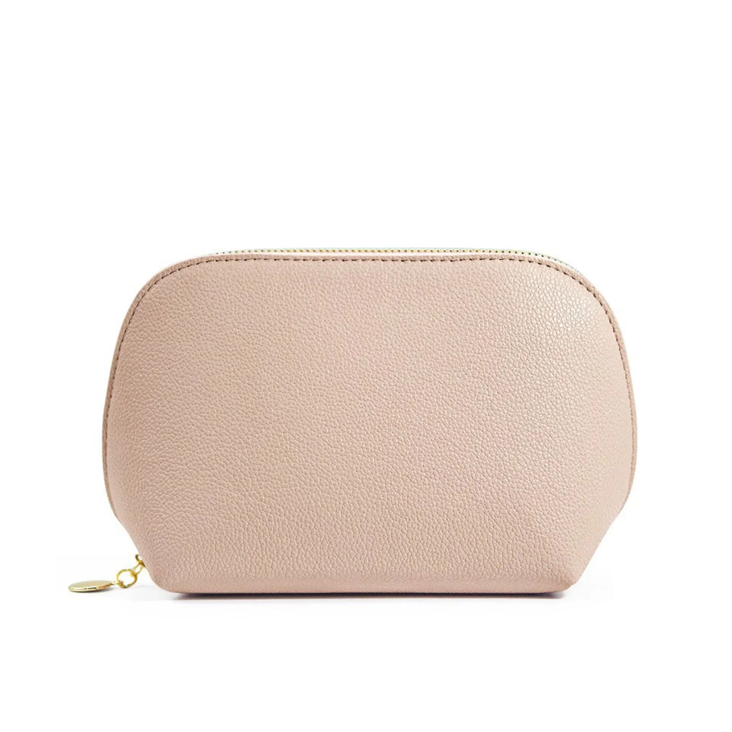 Bolsa de cosméticos de cuero sintético con letras personalizadas, clásica, sencilla, de color liso, con cremallera avanzada.