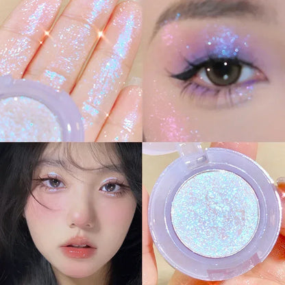 Paleta de Sombras de Ojos Monocromática con Brillo de Diamante, Sombras de Ojos Descoloradas, Iluminador, Lentejuelas, Resistente al Agua, Pigmentos de Maquillaje de Larga Duración