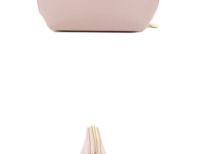Bolsa de cosméticos de cuero sintético con letras personalizadas, clásica, sencilla, de color liso, con cremallera avanzada.
