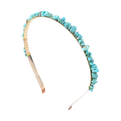 1PC Natural Stone Crown Gravel Headbands Irregular Aquamarines Amethysts Chip Beads Hair Hoops For Women Girl Hair Accessories