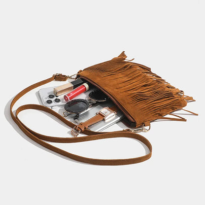Vintage Tassel Crossbody Bags, Women's Versatile Shoulder Bag, Boho Style Fringe Square Purse, Ladies Handbags For Gift
