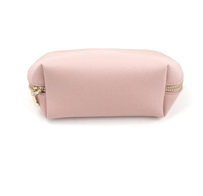 Bolsa de cosméticos de cuero sintético con letras personalizadas, clásica, sencilla, de color liso, con cremallera avanzada.