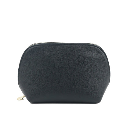 Bolsa de cosméticos de cuero sintético con letras personalizadas, clásica, sencilla, de color liso, con cremallera avanzada.
