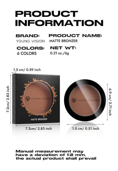 Polvo Bronceador Mate Sedoso para Fijar Maquillaje, Contorno Facial, Larga Duración, Corrector 3D, Paleta de Sombras para Contorno Profundo de Nariz