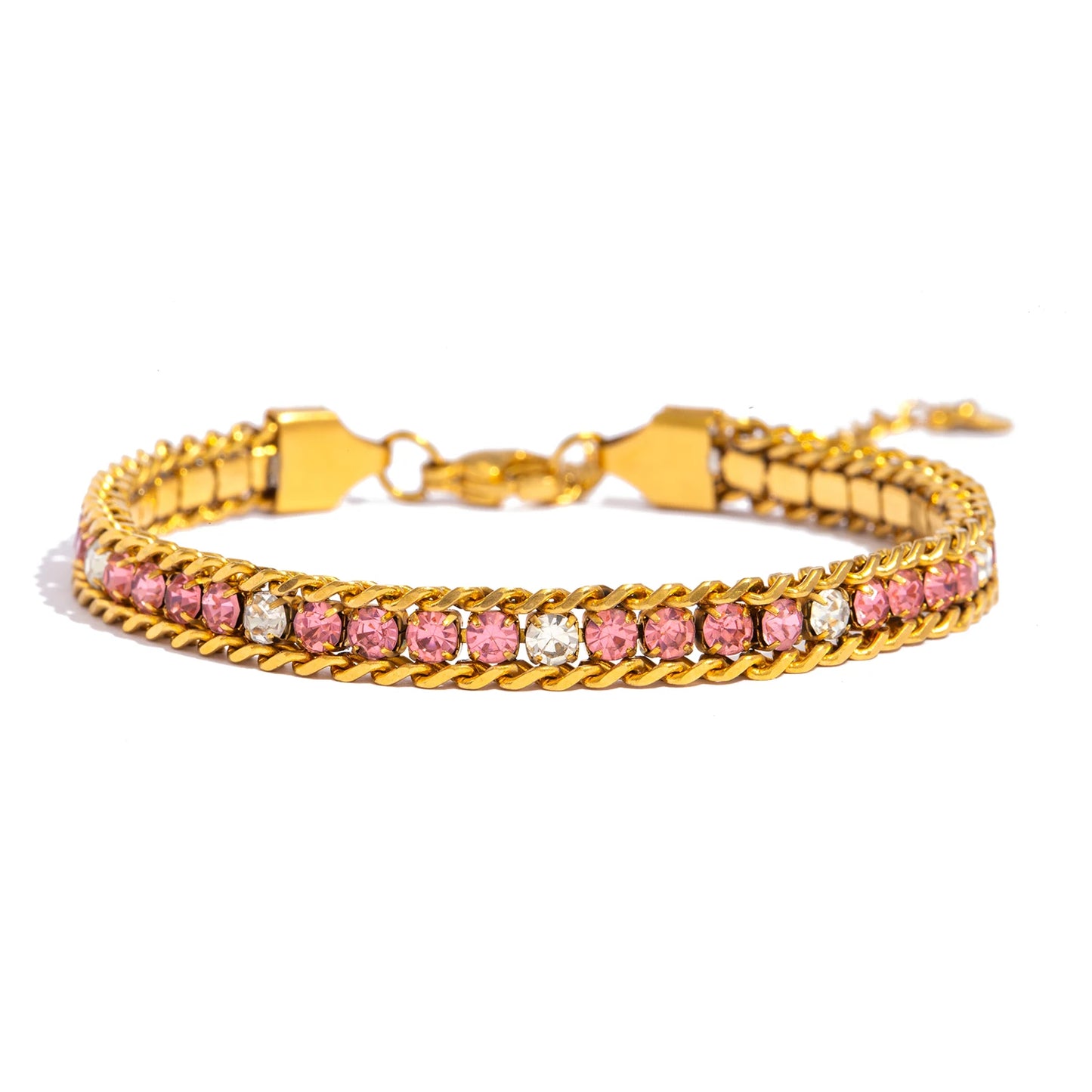 Pulsera de Triple Fila con Brillante, Acero Inoxidable Hipoalergénico Chapado en Oro de 18K, Joyería de Lujo y Elegante