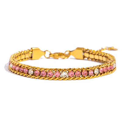 Pulsera de Triple Fila con Brillante, Acero Inoxidable Hipoalergénico Chapado en Oro de 18K, Joyería de Lujo y Elegante