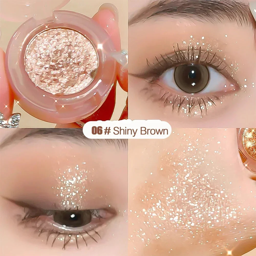 Paleta de Sombras de Ojos Monocromática con Brillo de Diamante, Sombras de Ojos Descoloradas, Iluminador, Lentejuelas, Resistente al Agua, Pigmentos de Maquillaje de Larga Duración