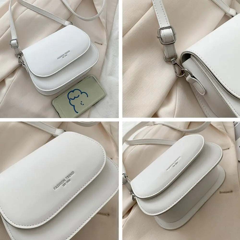 Trendy Solid Color PU Leather Crossbody Bag Saddle Shoulder Bag Flap Messenger Bag Handbags