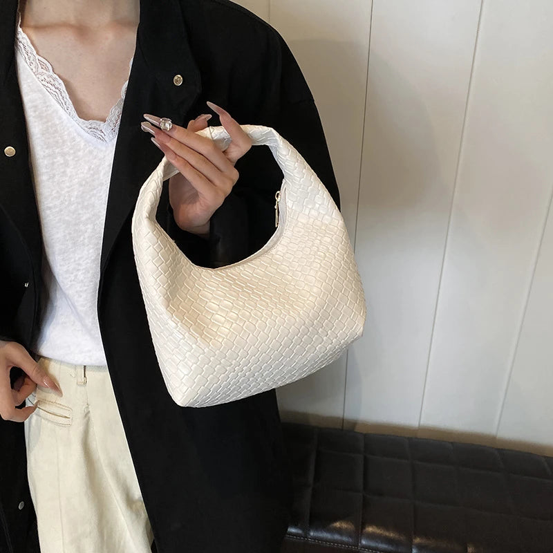 Bolso de Hombro Hobo Pequeño de Mujer de Moda Clásica, Tejido y Grabado, de Cuero PU Suave con Asa Superior, Bolsos Casuales para el Día a Día