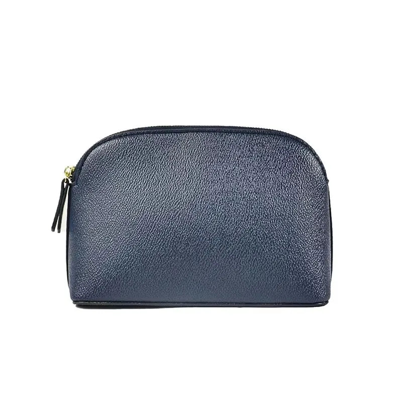 Bolsa de cosméticos de cuero sintético con letras personalizadas, clásica, sencilla, de color liso, con cremallera avanzada.