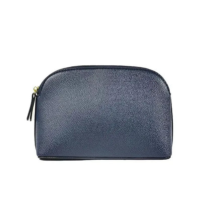 Bolsa de cosméticos de cuero sintético con letras personalizadas, clásica, sencilla, de color liso, con cremallera avanzada.