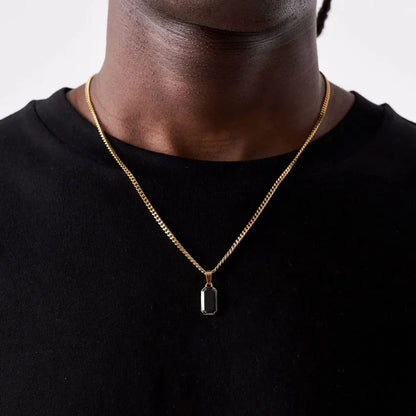Gold Plated Natural Obsidian Stone Pendant Hiphop Stainless Steel Gemstone Onyx Stone Necklace Jewelry For Men