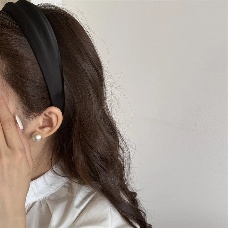 Elegant Women High Cranium Headbands Wide Brimmed Satin Cloth Hairbands Fashion Female Daily Party Press Hair Accessories