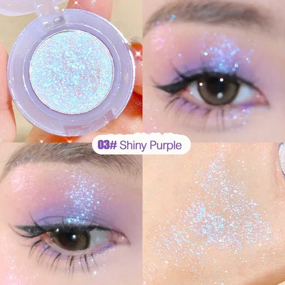 Paleta de Sombras de Ojos Monocromática con Brillo de Diamante, Sombras de Ojos Descoloradas, Iluminador, Lentejuelas, Resistente al Agua, Pigmentos de Maquillaje de Larga Duración