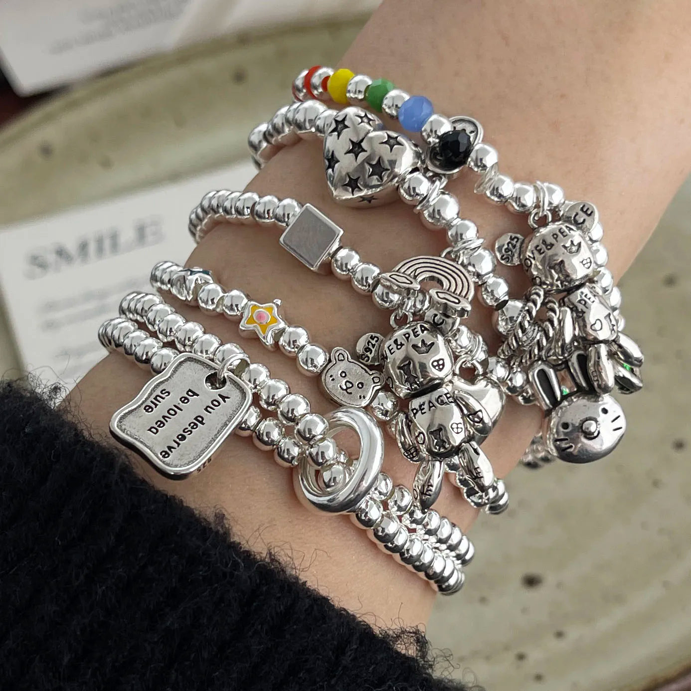925 Sterling Silver Bracelets for Women Men Accessories Trend Vintage Beads Chain Pendant Party Jewelry Gift