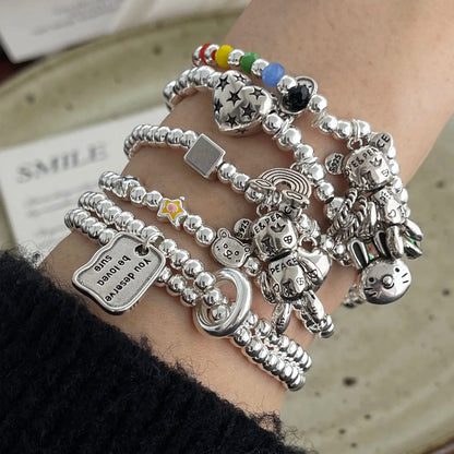 925 Sterling Silver Bracelets for Women Men Accessories Trend Vintage Beads Chain Pendant Party Jewelry Gift