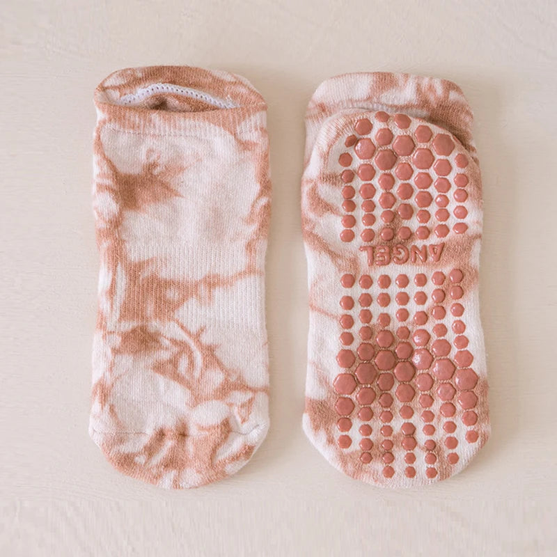 Yoga Socks Women Cotton Tie-dyed Silicone Non-slip Pilates Grip Towel Low-ankle Sock