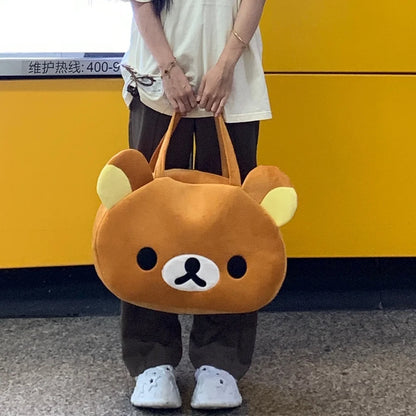 Kawaii Rilakkuma Plush Tote Bag Cute Brown White Bear Cartoon Handbag Soft Casual Shoulder Bag For Women Girl Large Capacity