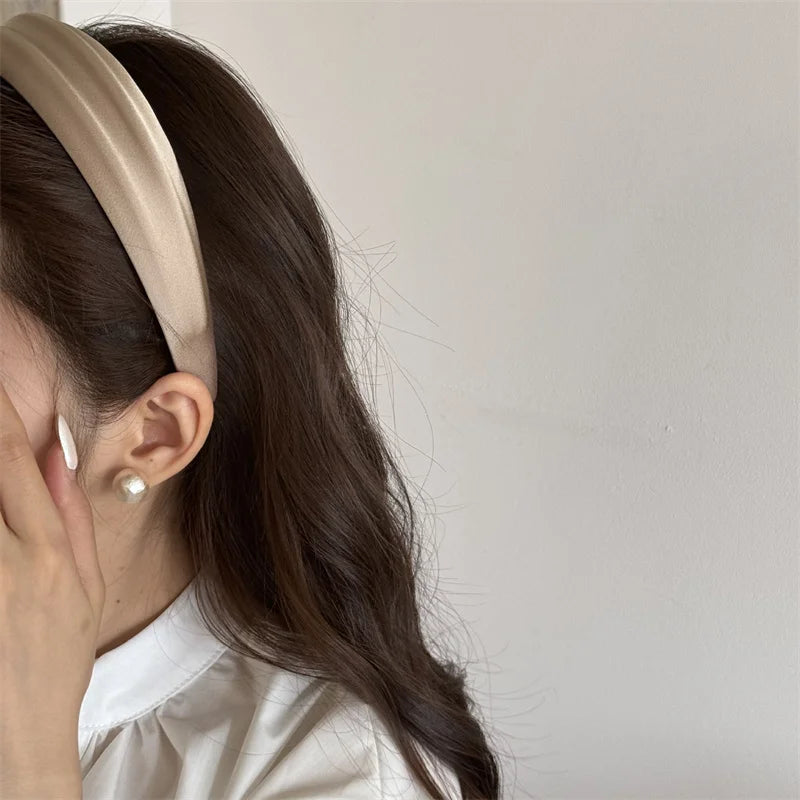 Elegant Women High Cranium Headbands Wide Brimmed Satin Cloth Hairbands Fashion Female Daily Party Press Hair Accessories