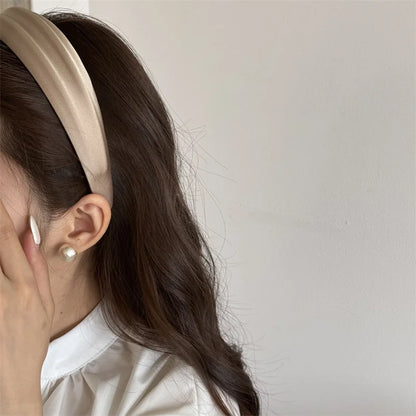 Elegant Women High Cranium Headbands Wide Brimmed Satin Cloth Hairbands Fashion Female Daily Party Press Hair Accessories