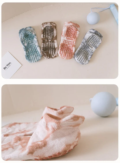 Yoga Socks Women Cotton Tie-dyed Silicone Non-slip Pilates Grip Towel Low-ankle Sock