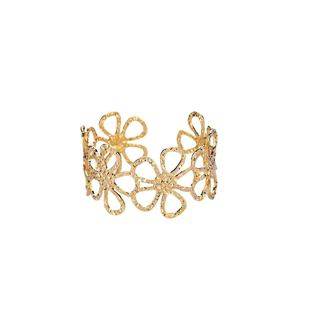 Brazalete Abierto con Patrón Clásico Exquisito para Mujeres, Pulsera Tipo Cuff, Color Oro, Brazalete de Acero Inoxidable