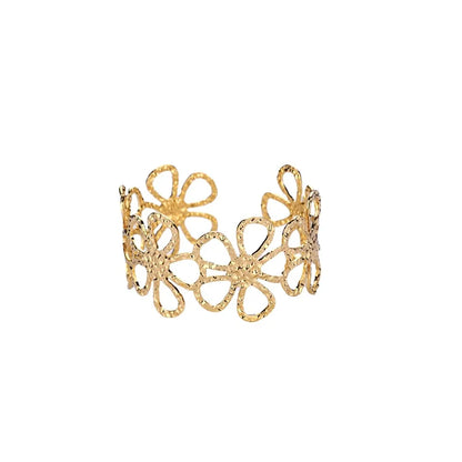 Brazalete Abierto con Patrón Clásico Exquisito para Mujeres, Pulsera Tipo Cuff, Color Oro, Brazalete de Acero Inoxidable
