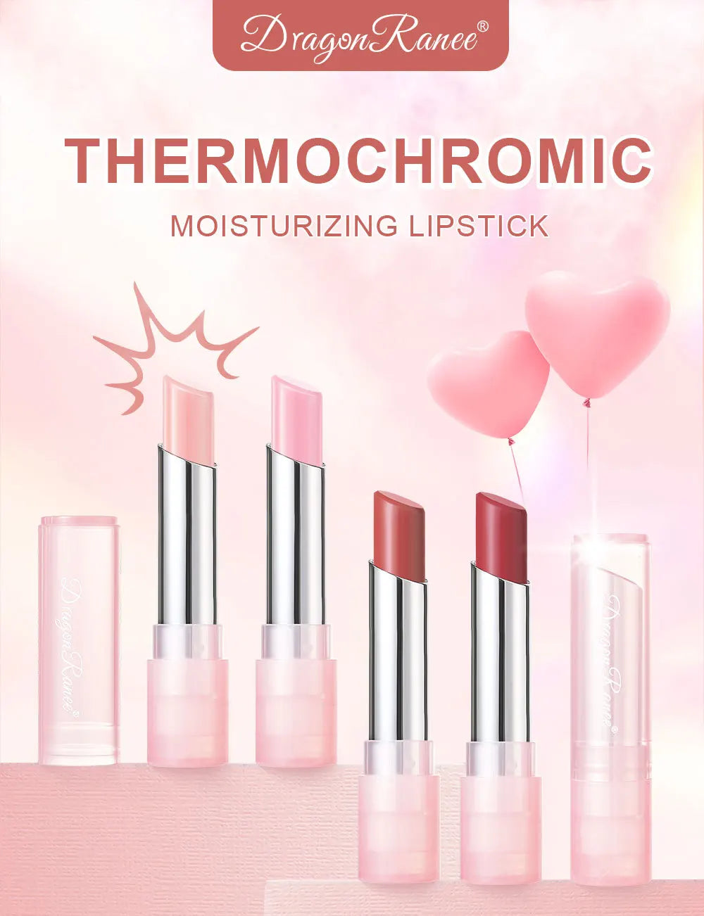 Bálsamo labial de cambio de color de gelatina con cambio de temperatura, hidratante, difícil de desvanecer, lindo lápiz labial color rosa, cuidado de los labios, 1 pieza