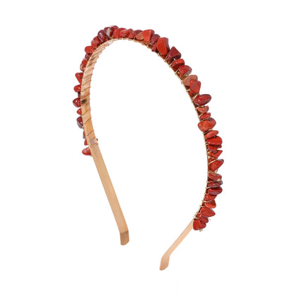 1PC Natural Stone Crown Gravel Headbands Irregular Aquamarines Amethysts Chip Beads Hair Hoops For Women Girl Hair Accessories