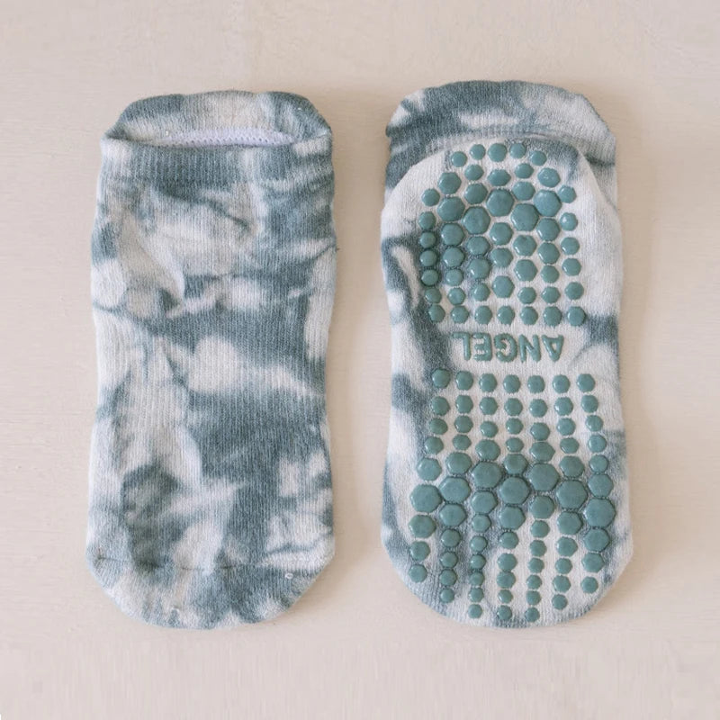 Yoga Socks Women Cotton Tie-dyed Silicone Non-slip Pilates Grip Towel Low-ankle Sock